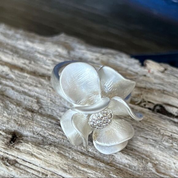 Sheila Fajl Brushed Silver Flower CZ Statement Ring - Picture 9 of 11